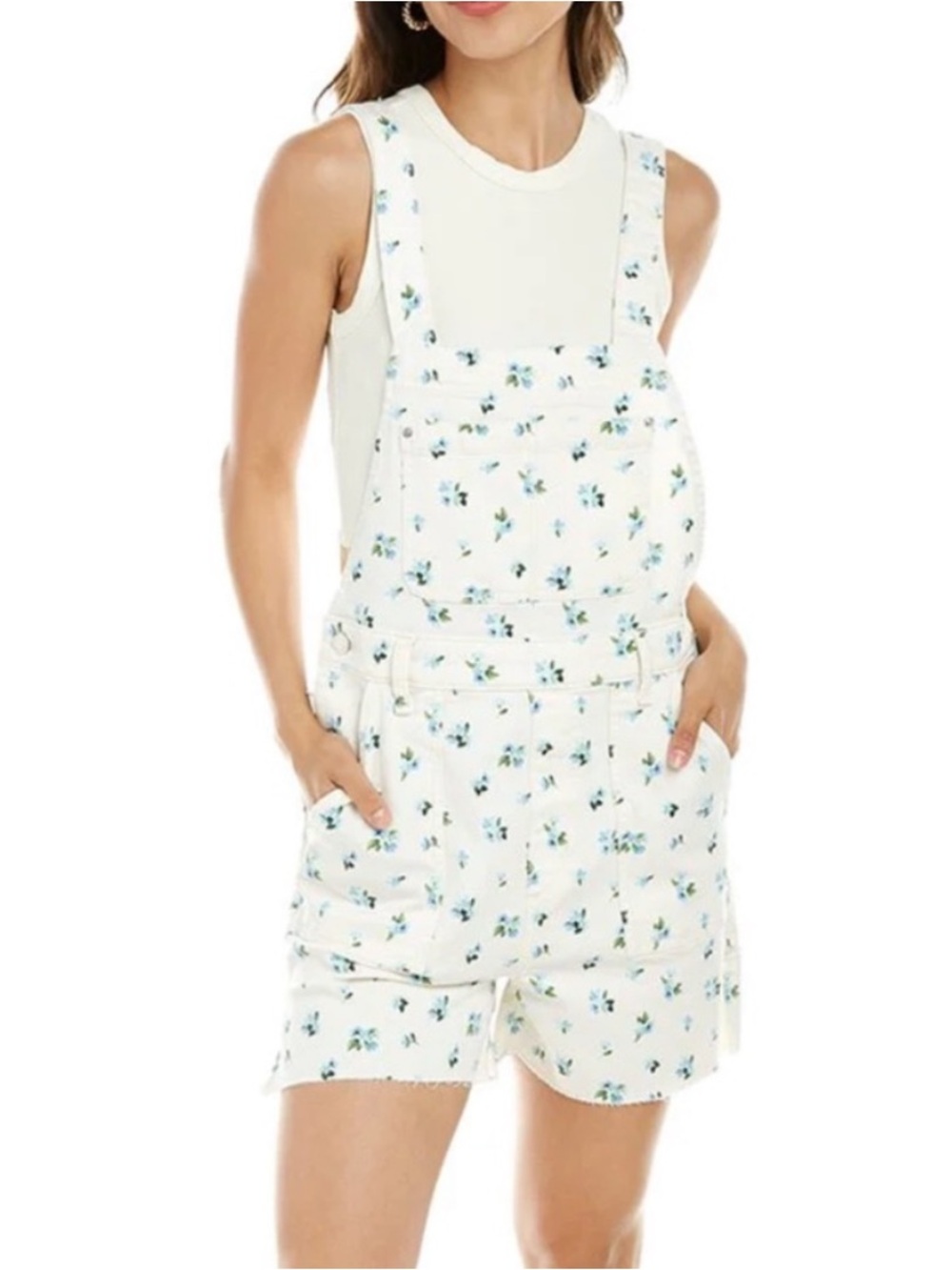WeWoreWhat White Blue Green Floral Print Overalls Shortalls